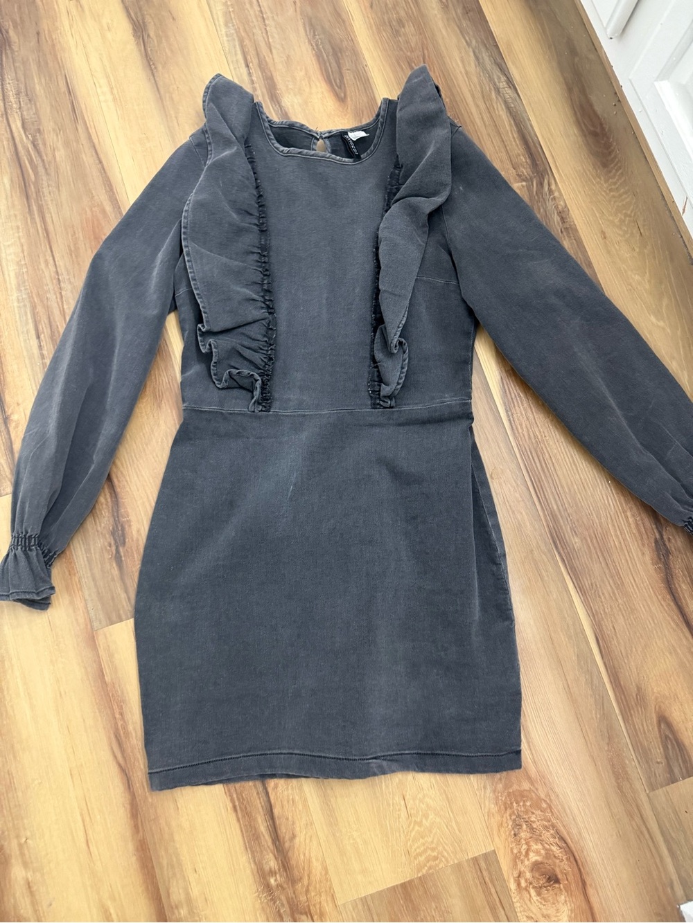 H&M Black Ruffle-Front Long Sleeve Dress for Girls
